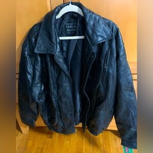 Big men’s Italian stone black genuine leather jacket . Never worn.
